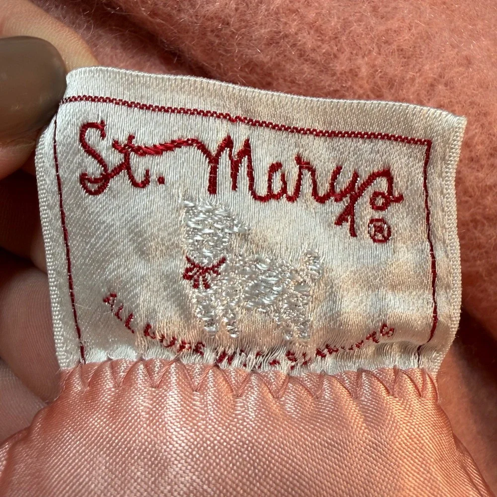 Vintage St. Marys Pink Wool Blanket Satin Trim MCM 64x74
